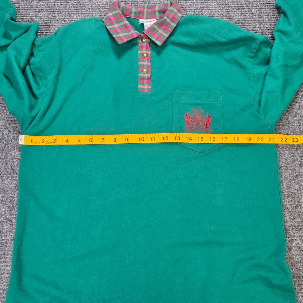 VTG Koret Long Sleeve Polo Shirt Women's Size M Green Plaid Collar Crest Pocket - Picture 5 of 8